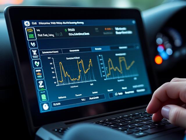 Pantalla de diagnóstico de vehículo mostrando gráficos de rendimiento del motor después de un remapeo de ECU para eficiencia.